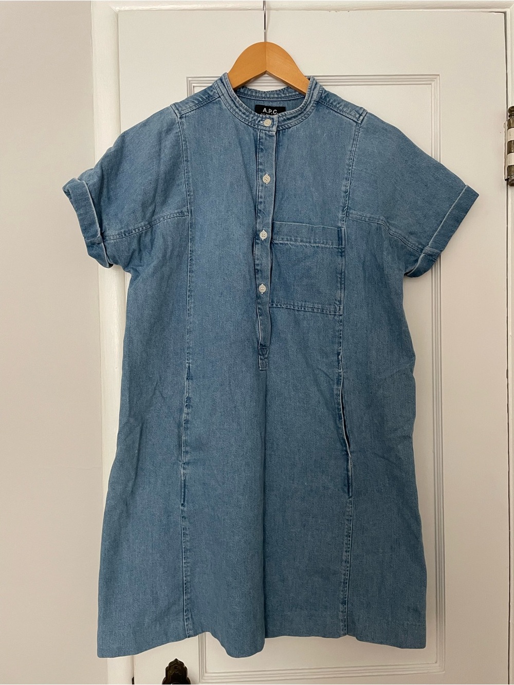 A.P.C. Light Blue Denim Short-Sleeve Shift Dress